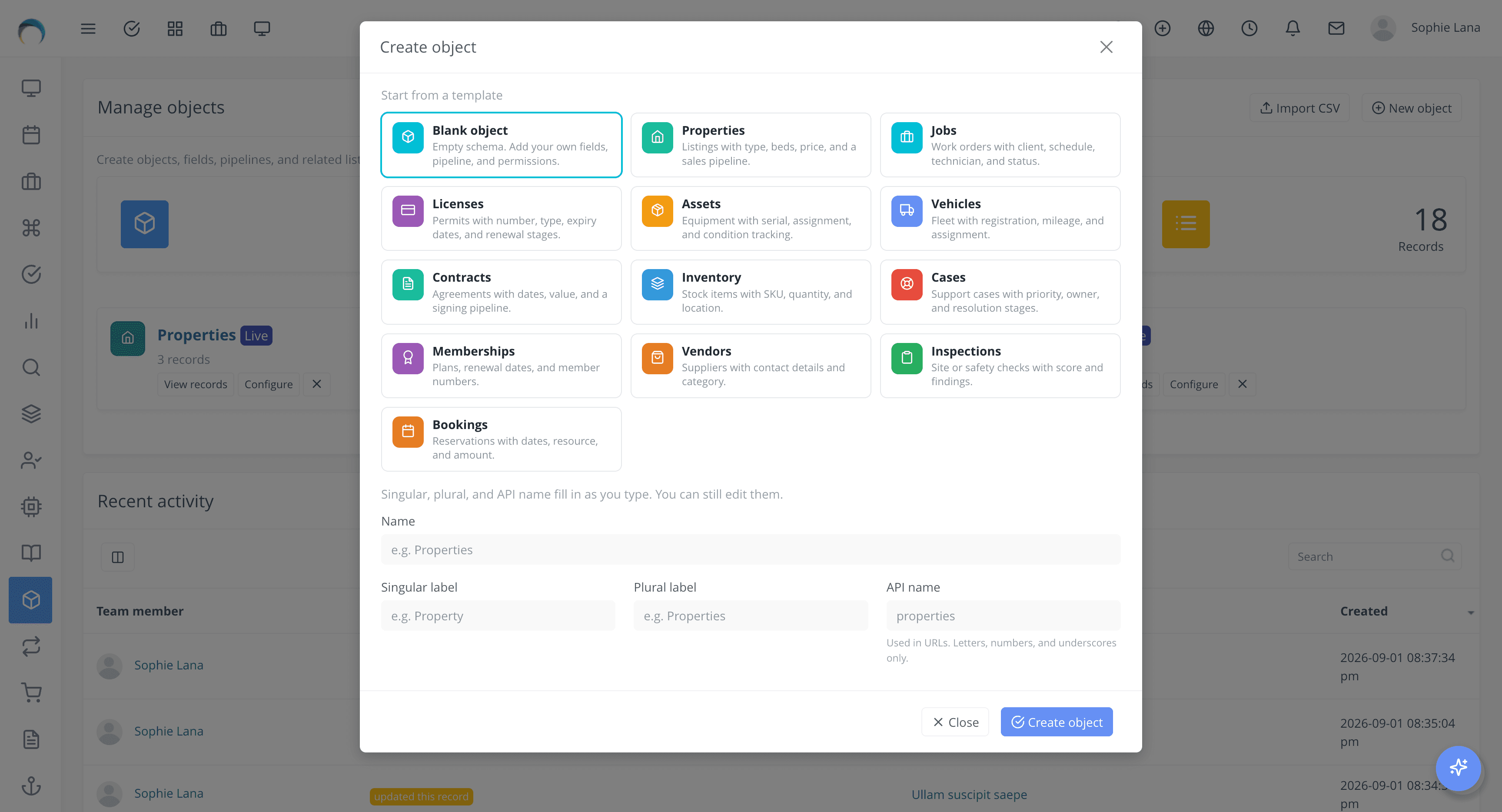 Custom Objects Module for RISE CRM screenshot 1